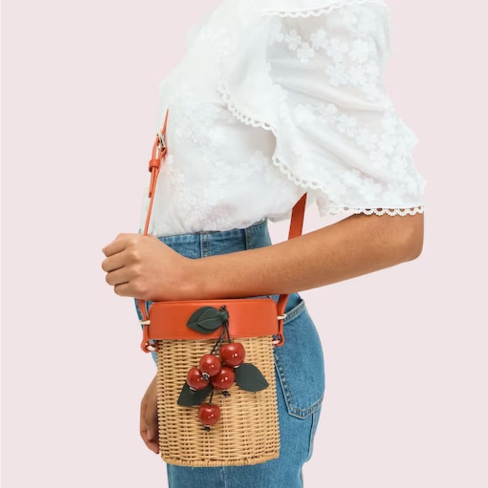 kate spade cherries picnic wicker crossbody